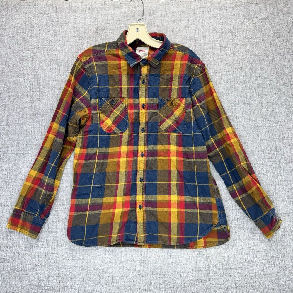 Levis Flannel Shirt Men's Size Medium Plaid Button Down Long Sleeve